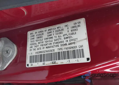 2007 Honda Accord 2.4 Se z USA, uszkodzony, nr VIN 1HGCM56327A023432